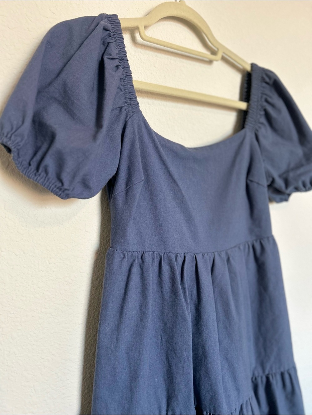 Lalavon Puff Sleeve Tiered Mini Dress - Slate Blue